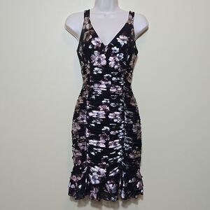 Harlyn Metallic Mermaid Floral Babydoll Dress Ruched Bodycon Y2K Dark Whimsigoth